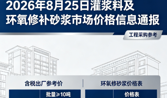 青冈2026年8月25日灌浆料及环氧修补砂浆市场价格信息通报